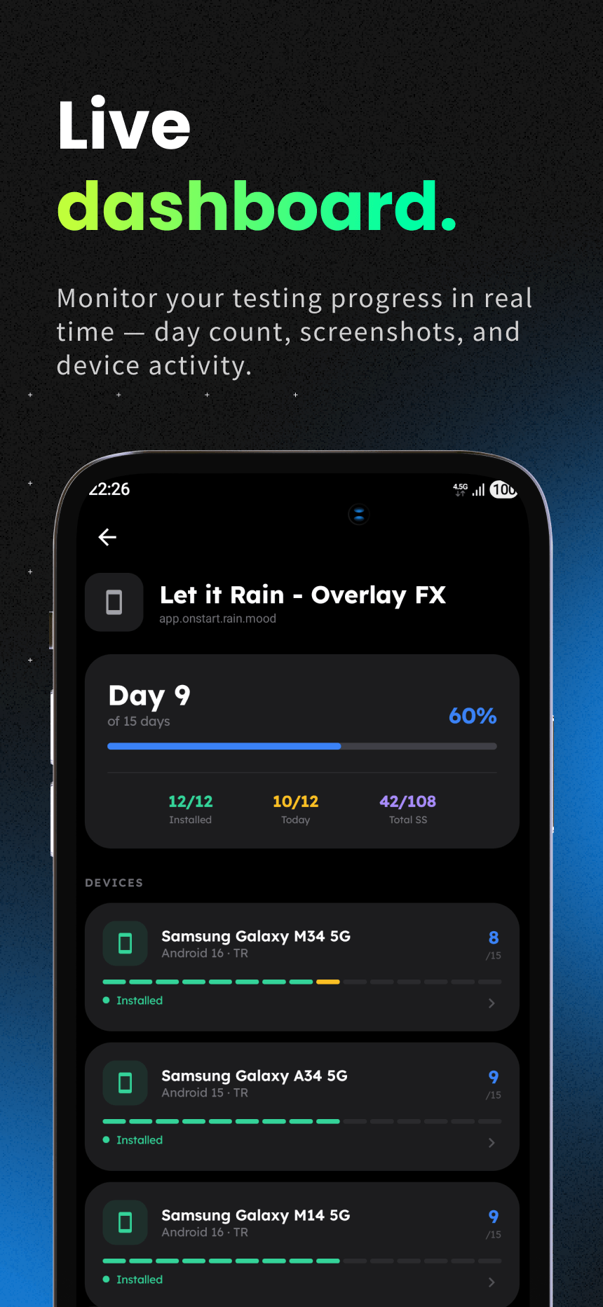 Live dashboard with real-time progress